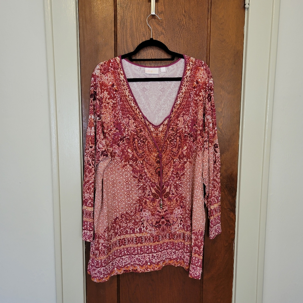 Belle by Kim Gravel Red, Orange and Magenta Blouse Sz 2X
